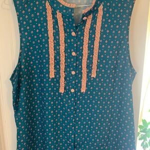 Modcloth Teal Blouse with Pink Details